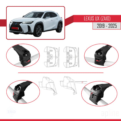 Compatible avec Lexus UX (ZA10) 2019-2025 ACE-2 Barres de Toit Railing Porte-Bagages de Voiture Noir Aluminium 2 Barres