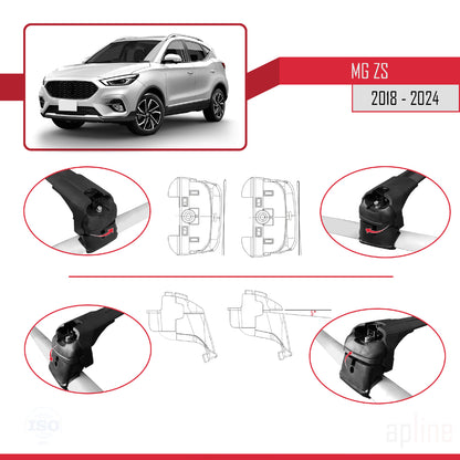 Compatible avec MG ZS 2018-2024 ACE-2 Barres de Toit Railing Porte-Bagages de Voiture Noir Aluminium 2 Barres