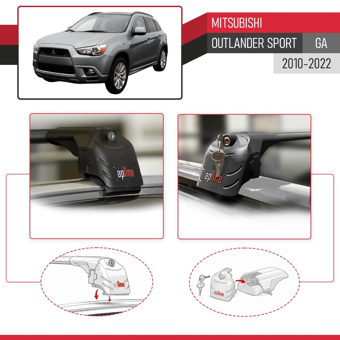 Compatibile con Mitsubishi Outlander Sport (GA) 2010-2022 ACE-2 Barre Tetto Portapacchi Auto Barre Portatutto Nero Alluminio 2 Barre