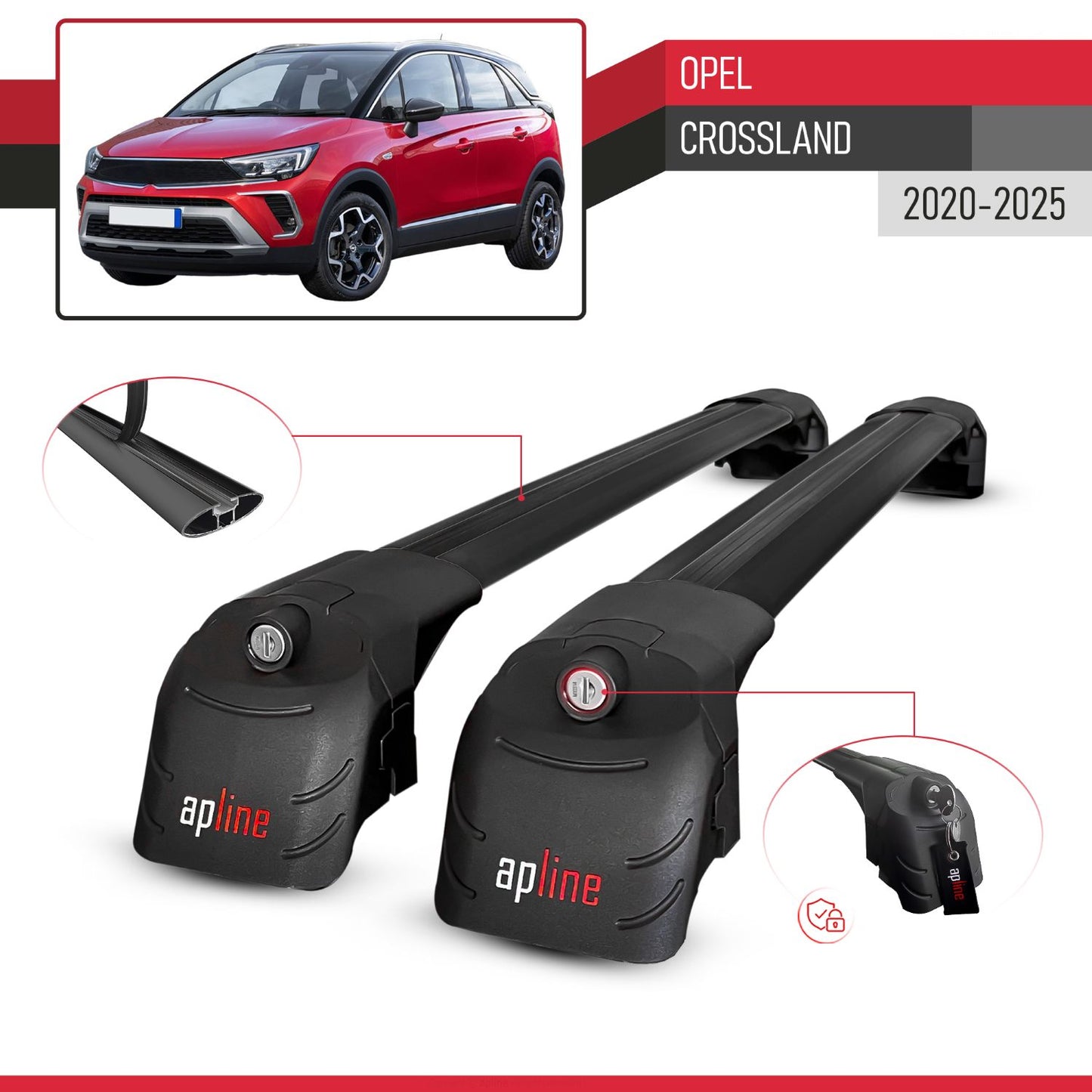 Compatible avec Opel Crossland 2020-2025 ACE-2 modèle Barres de Toit Railing Porte-Bagages de Voiture Noir Aluminium Barres