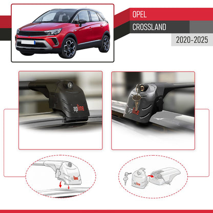 Compatible avec Opel Crossland 2020-2025 ACE-2 modèle Barres de Toit Railing Porte-Bagages de Voiture Noir Aluminium Barres