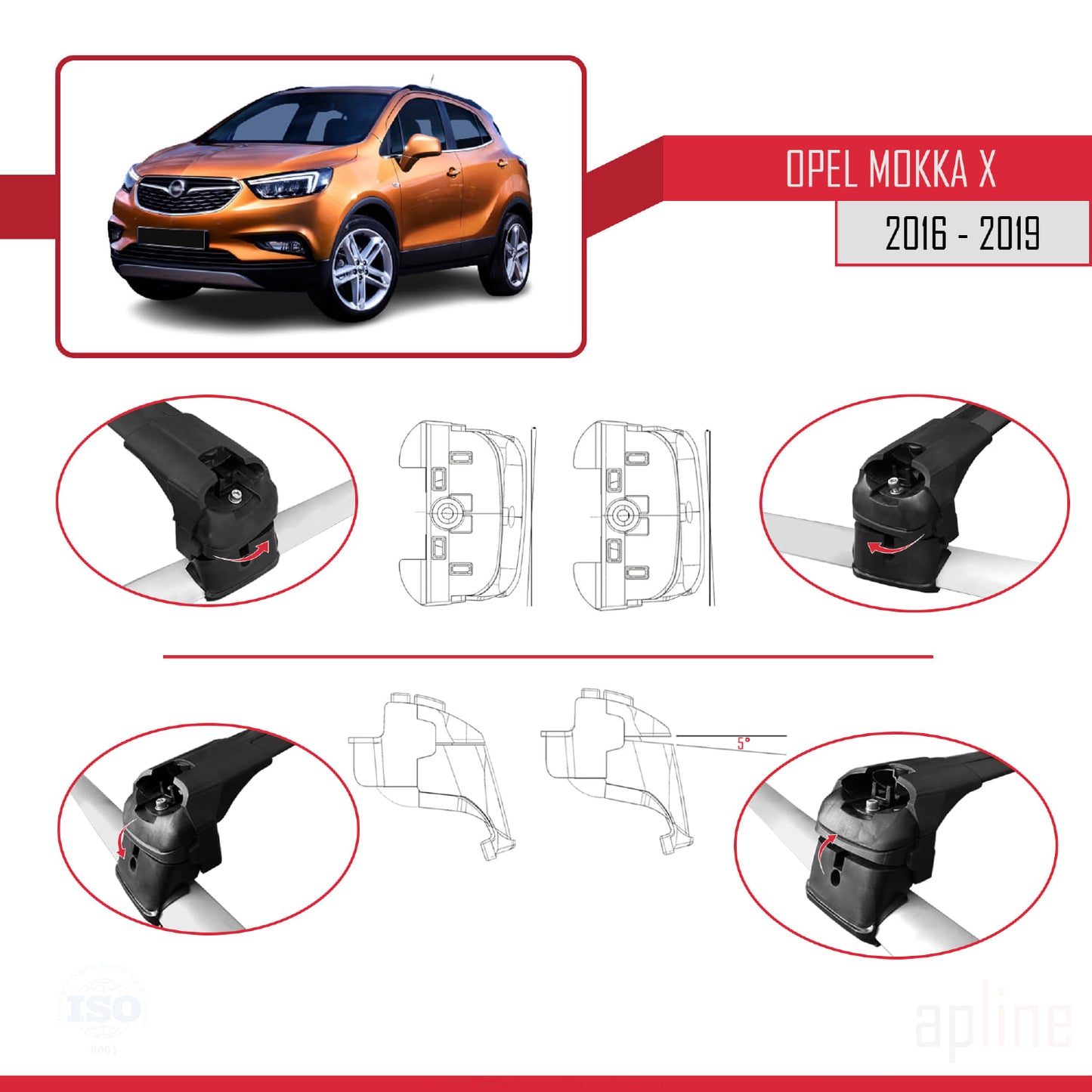 Compatibile con Opel Mokka X (J13) 2016-2019 ACE-2 Barre Tetto Portapacchi Auto Barre Portatutto Nero Alluminio 2 Barre