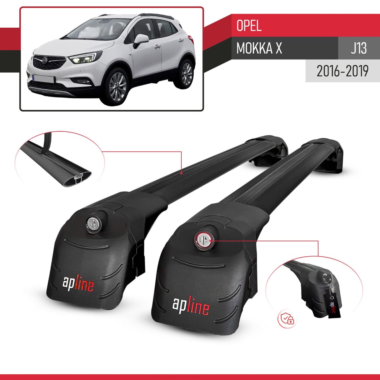 Compatible avec Opel Mokka X (J13) 2016-2019 ACE-2 modèle Barres de Toit Railing Porte-Bagages de Voiture Noir Aluminium Barres