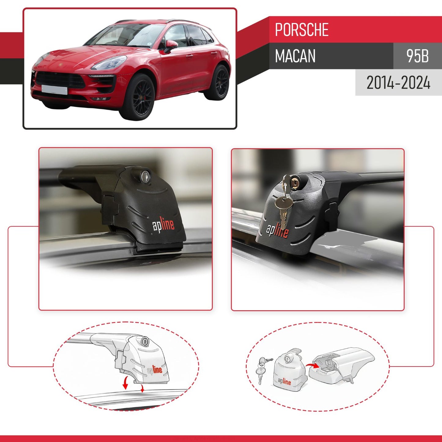Kompatibel mit Porsche Macan (95B) 2014-2024 ACE-2 Relingträger Dachträger Auto Gepäckträger Schwarz Aluminium 2 Stangen