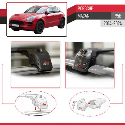 Kompatibel mit Porsche Macan (95B) 2014-2024 ACE-2 Relingträger Dachträger Auto Gepäckträger Schwarz Aluminium 2 Stangen