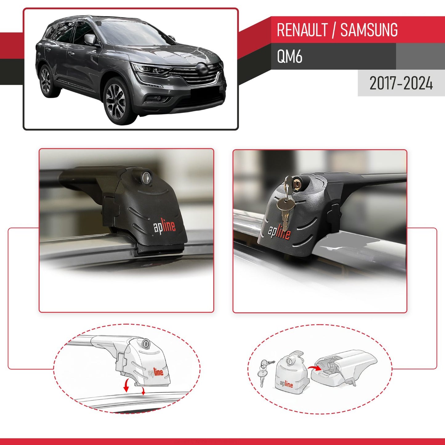 Compatibile con Renault Samsung QM6 2017-2024 ACE-2 Barre Tetto Portapacchi Auto Barre Portatutto Nero Alluminio 2 Barre