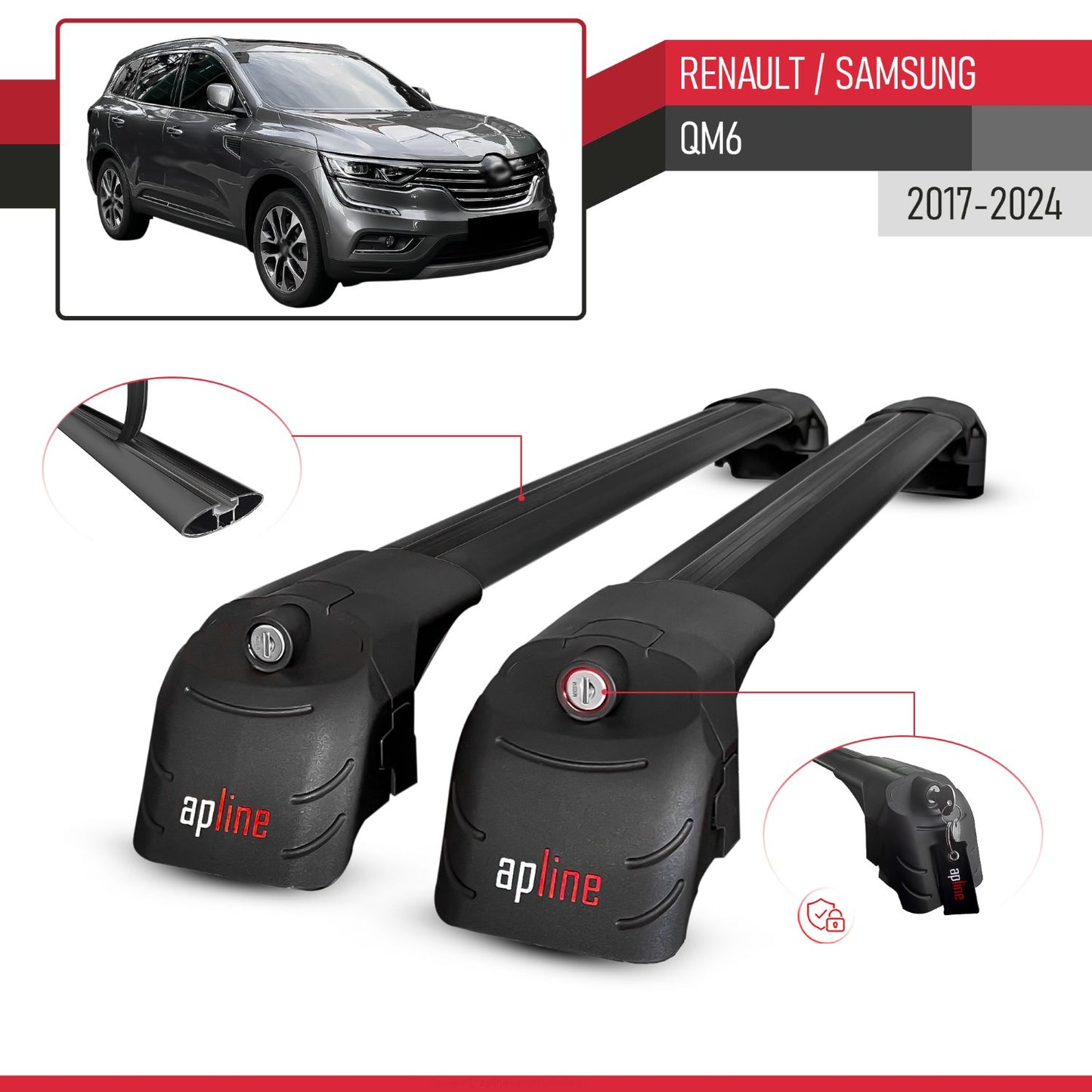 Compatibile con Renault Samsung QM6 2017-2024 ACE-2 Barre Tetto Portapacchi Auto Barre Portatutto Nero Alluminio 2 Barre