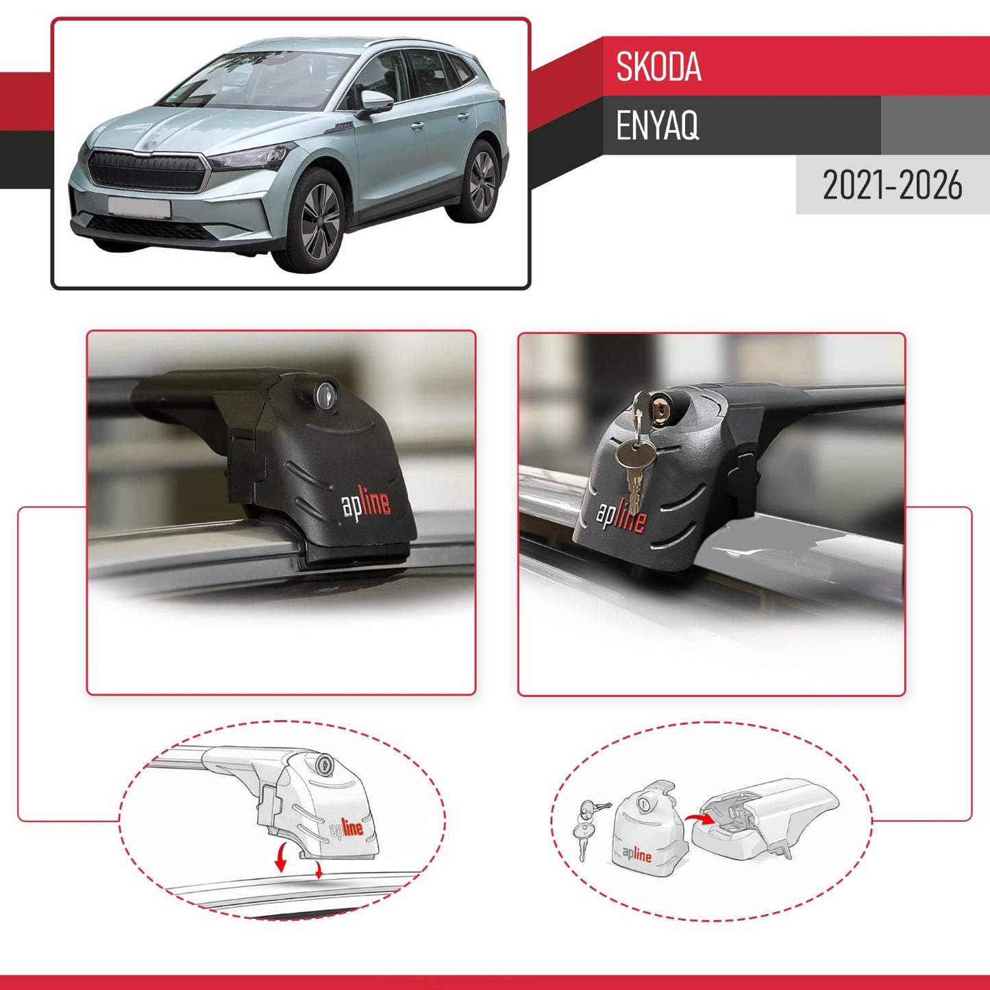 Kompatibel mit Skoda Enyaq 2021-2025 ACE-2 Relingträger Dachträger Auto Gepäckträger Schwarz Aluminium 2 Stangen