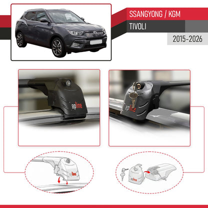Kompatibel mit Ssangyong Tivoli 2015-2025 ACE-2 Relingträger Dachträger Auto Gepäckträger Schwarz Aluminium 2 Stangen