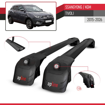 Kompatibel mit Ssangyong Tivoli 2015-2025 ACE-2 Relingträger Dachträger Auto Gepäckträger Schwarz Aluminium 2 Stangen