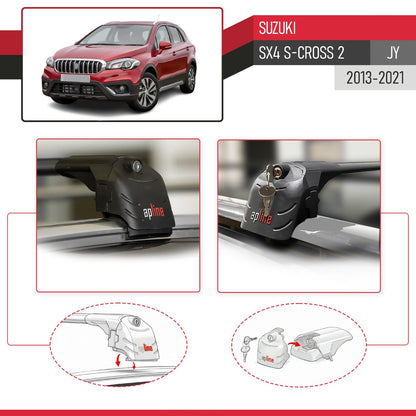 Kompatibel mit Suzuki SX4 S-Cross 3 (JYB) 2013-2021 ACE-2 Relingträger Dachträger Auto Gepäckträger Schwarz Aluminium 2 Stangen