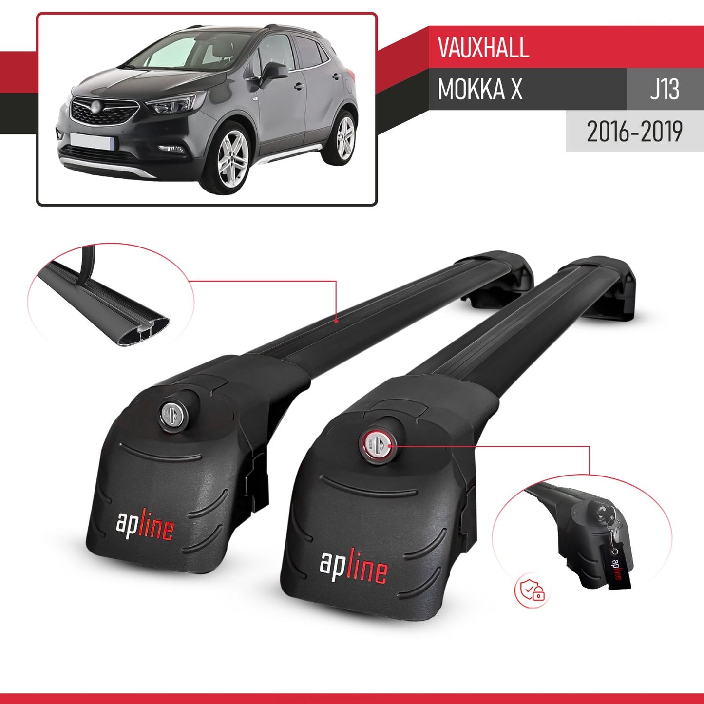 Kompatibel mit Vauxhall Mokka X (J13) 2016-2019 ACE-2 Relingträger Dachträger Auto Gepäckträger Schwarz Aluminium 2 Stangen