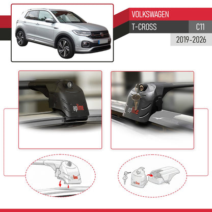 Compatible avec Volkswagen T-Cross (C11) 2019-2026 ACE-2 modèle Barres de Toit Railing Porte-Bagages de Voiture Noir Aluminium Barres