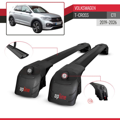 Compatible avec Volkswagen T-Cross (C11) 2019-2026 ACE-2 modèle Barres de Toit Railing Porte-Bagages de Voiture Noir Aluminium Barres