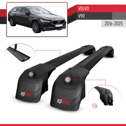 Compatible avec Volvo V90 2016-2025 ACE-2 modèle Barres de Toit Railing Porte-Bagages de Voiture Noir Aluminium Barres