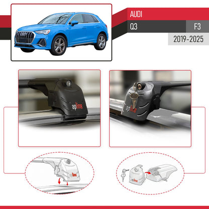 Compatible avec Audi Q3 (F3) 2019-2025 ACE-2 modèle Barres de Toit Railing Porte-Bagages de Voiture Noir Aluminium Barres