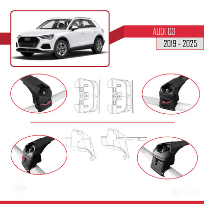 Compatible avec Q3 (F3) 2019-2025 ACE-2 Barres de Toit Railing Porte-Bagages de Voiture Noir Aluminium 2 Barres