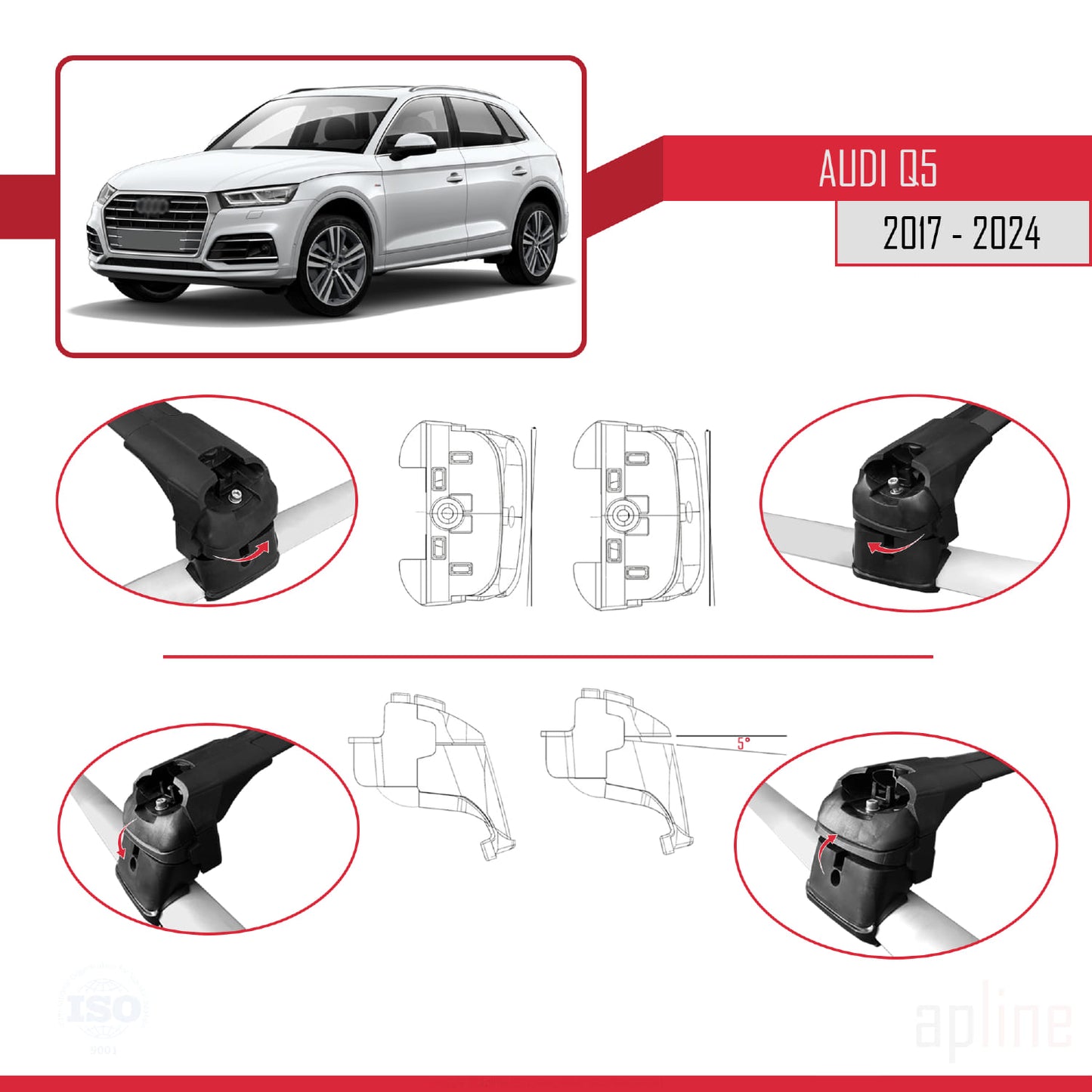 Compatibile con Q5 (FY) 2017-2024 ACE-2 Barre Tetto Portapacchi Auto Barre Portatutto Nero Alluminio 2 Barre