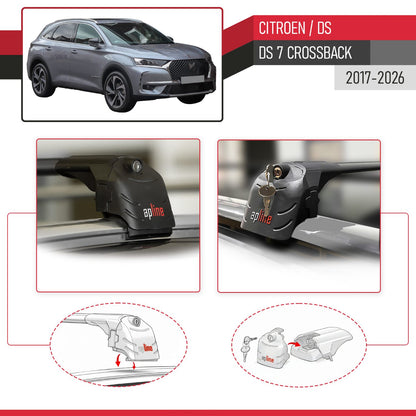 Compatible avec Citroen/DS 7 Crossback 2017-2026 ACE-2 modèle Barres de Toit Railing Porte-Bagages de Voiture Noir Aluminium Barres