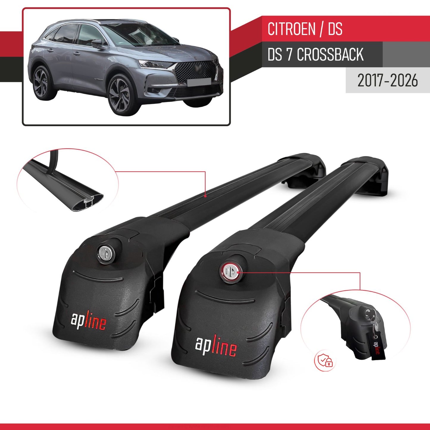 Compatible avec Citroen/DS 7 Crossback 2017-2026 ACE-2 modèle Barres de Toit Railing Porte-Bagages de Voiture Noir Aluminium Barres