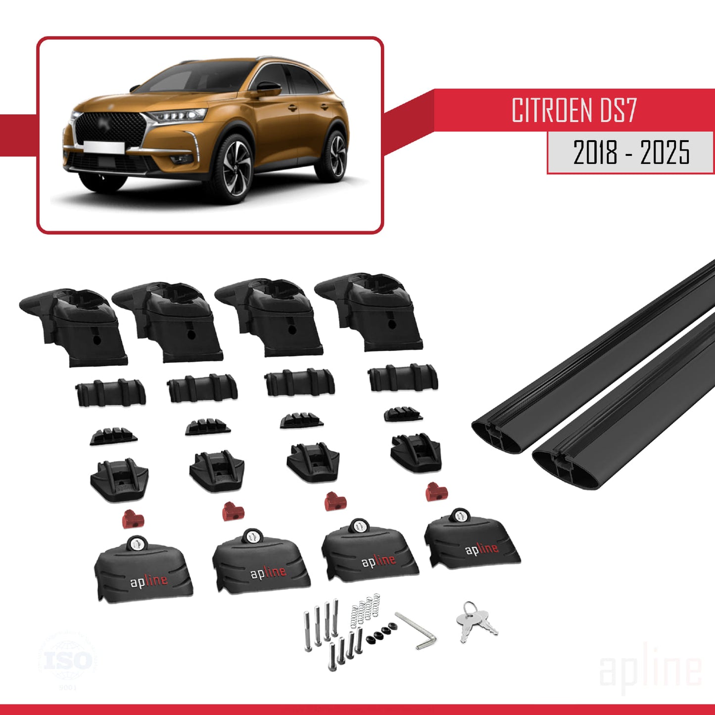 Compatible con Citroen/DS 7 Crossback 2018-2025 ACE-2 Barras de Techo Auto Portaequipajes Barras Transversales Negro Aluminio 2 Barras