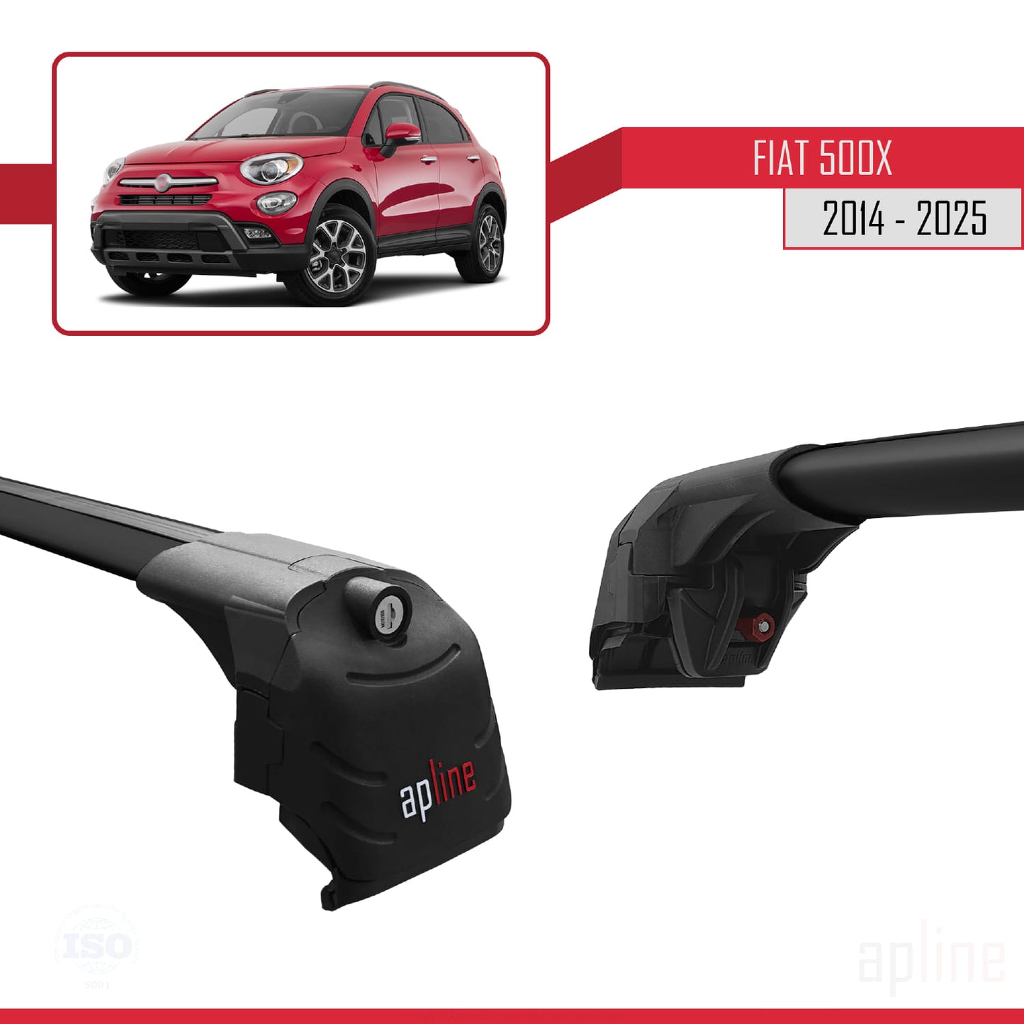 Compatible con Fiat 500X 2014-2025 ACE-2 Barras de Techo Auto Portaequipajes Barras Transversales Negro Aluminio 2 Barras