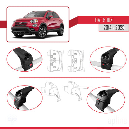 Compatible con Fiat 500X 2014-2025 ACE-2 Barras de Techo Auto Portaequipajes Barras Transversales Negro Aluminio 2 Barras