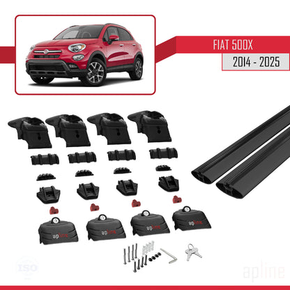 Compatible avec Fiat 500 X 2014-2025 ACE-2 Barres de Toit Railing Porte-Bagages de Voiture Noir Aluminium 2 Barres
