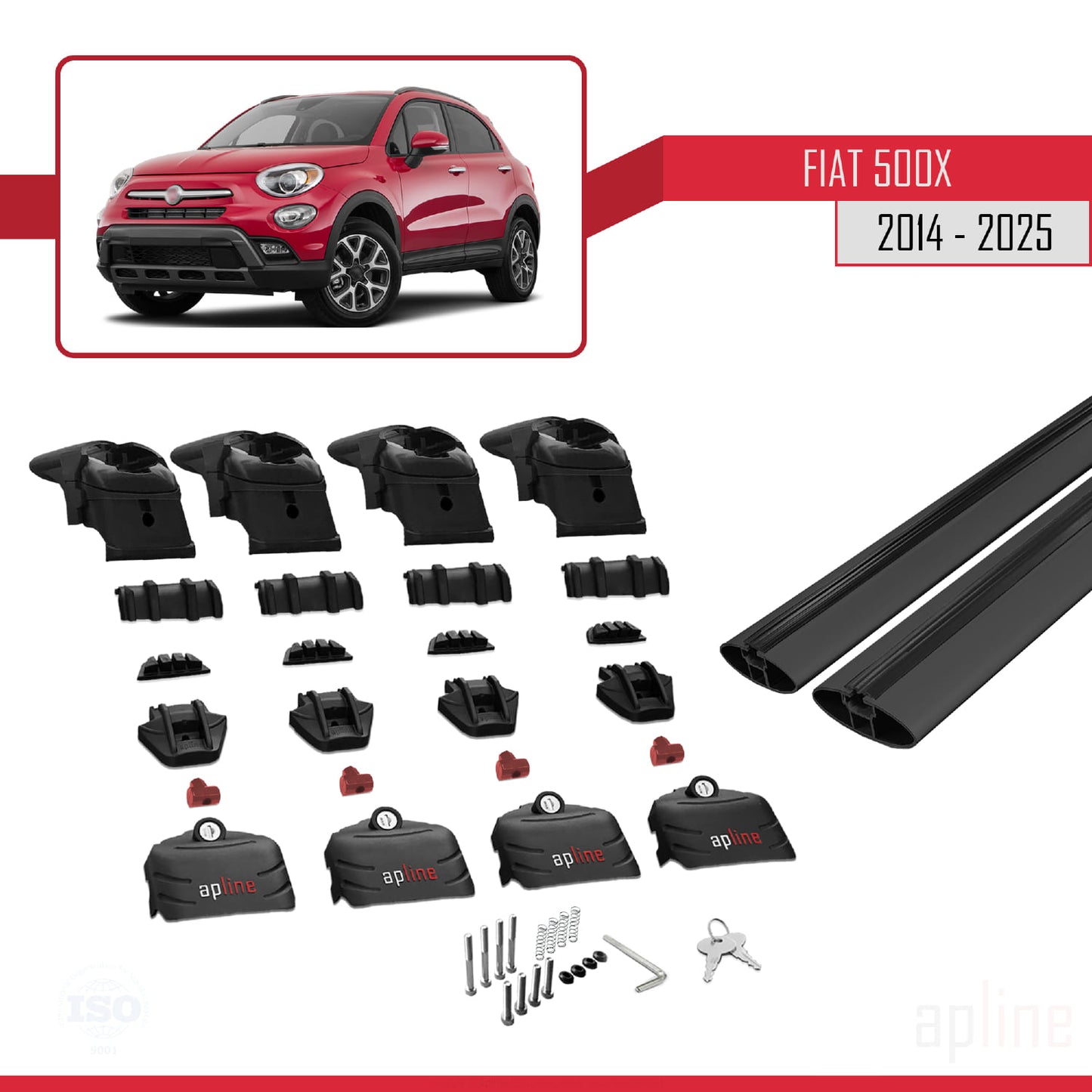 Compatible con Fiat 500X 2014-2025 ACE-2 Barras de Techo Auto Portaequipajes Barras Transversales Negro Aluminio 2 Barras