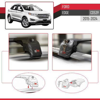 Compatible avec Ford Edge (CD539) 2015-2024 ACE-2 modèle Barres de Toit Railing Porte-Bagages de Voiture Noir Aluminium Barres