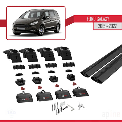 ACE-2 Dakdrager bagagedrager compatibel met Ford Galaxy 2 (CD390) 2015-2022 Spoorstaven Zwart Aluminium 2 Staven