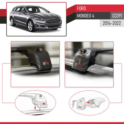 Compatible avec Ford Mondeo 4 (CD391) 2014-2022 ACE-2 modèle Barres de Toit Railing Porte-Bagages de Voiture Noir Aluminium Barres