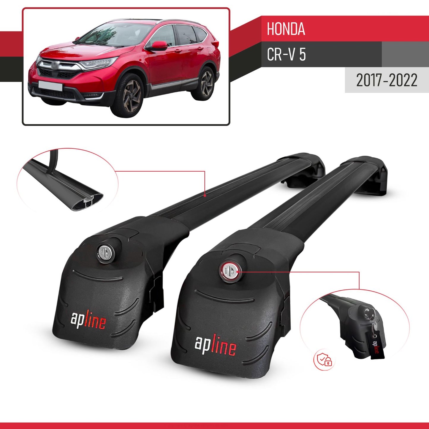 Compatible avec Honda CR-V 5 2017-2022 ACE-2 modèle Barres de Toit Railing Porte-Bagages de Voiture Noir Aluminium Barres