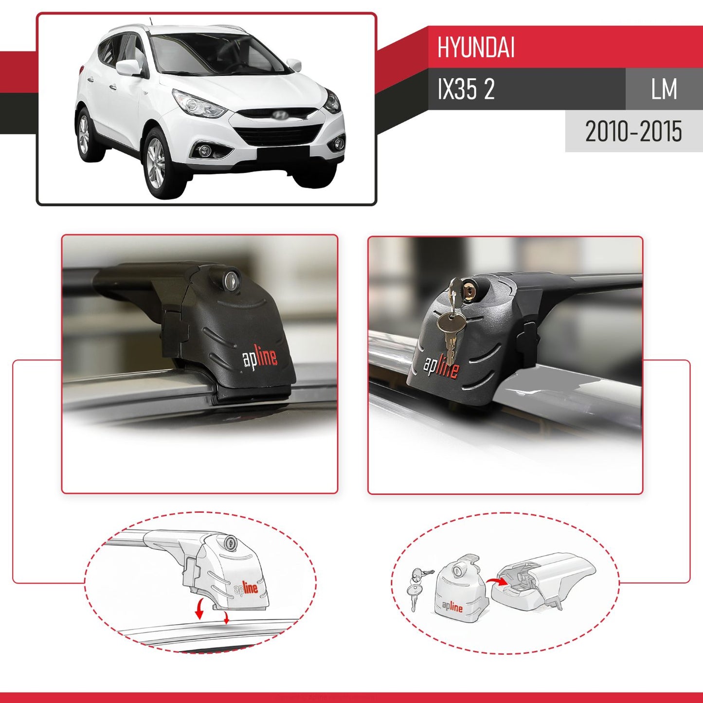 Compatibile con Hyundai ix35 2 (LM) 2010-2015 ACE-2 Barre Tetto Portapacchi Auto Barre Portatutto Nero Alluminio 2 Barre
