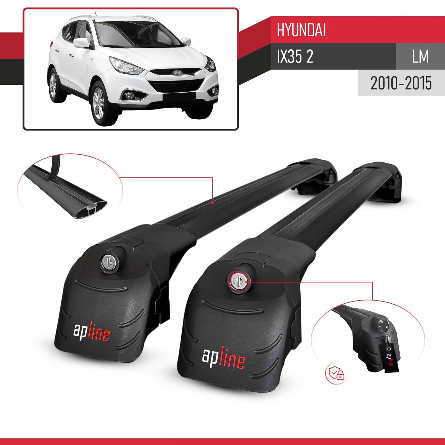 Compatibile con Hyundai ix35 2 (LM) 2010-2015 ACE-2 Barre Tetto Portapacchi Auto Barre Portatutto Nero Alluminio 2 Barre