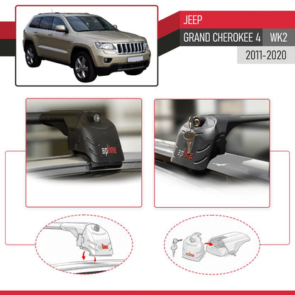 Compatible avec Jeep Grand Cherokee 4 (WK2) 2011-2020 ACE-2 modèle Barres de Toit Railing Porte-Bagages de Voiture Noir Aluminium Barres