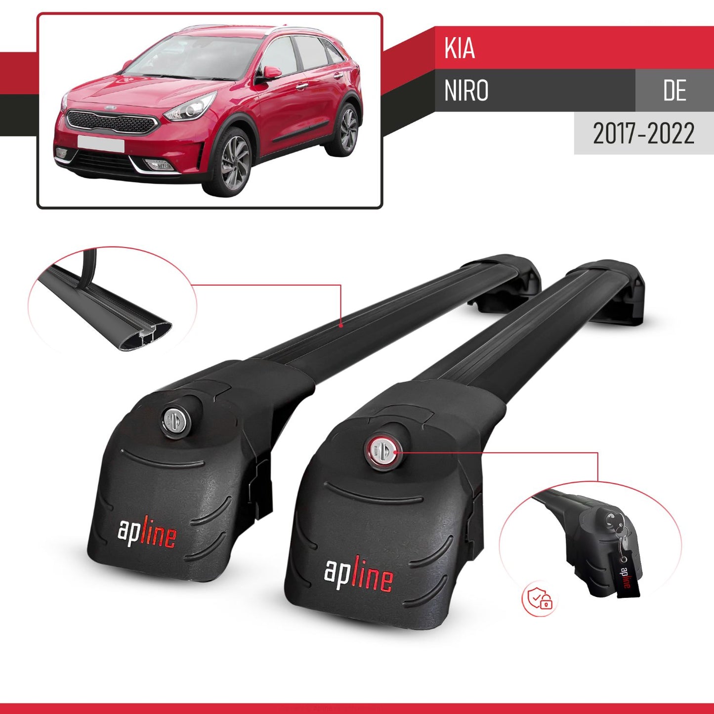 Kompatibel mit Kia Niro (DE) 2017-2022 ACE-2 Relingträger Dachträger Auto Gepäckträger Schwarz Aluminium 2 Stangen