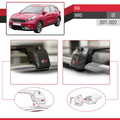 Kompatibel mit Kia Niro (DE) 2017-2022 ACE-2 Relingträger Dachträger Auto Gepäckträger Schwarz Aluminium 2 Stangen
