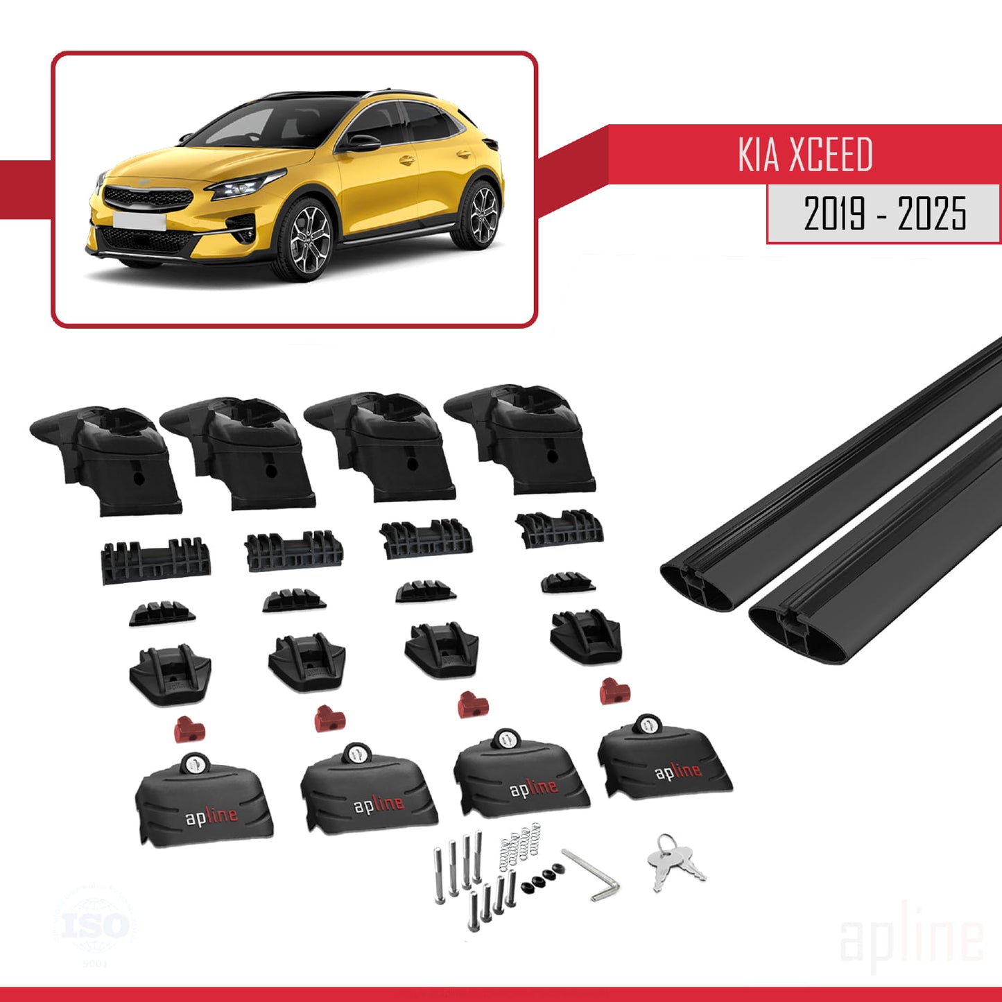 Compatible avec Kia XCeed (CD) 2019-2025 ACE-2 Barres de Toit Railing Porte-Bagages de Voiture Noir Aluminium 2 Barres