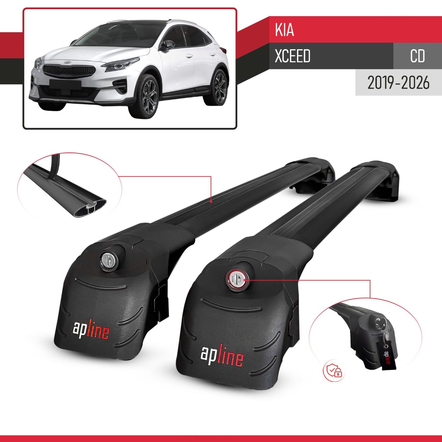 Compatible avec Kia XCeed (CD) 2019-2026 ACE-2 modèle Barres de Toit Railing Porte-Bagages de Voiture Noir Aluminium Barres