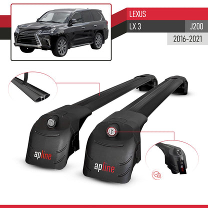 Compatible avec Lexus LX 3 (J200) 2016-2021 ACE-2 modèle Barres de Toit Railing Porte-Bagages de Voiture Noir Aluminium Barres