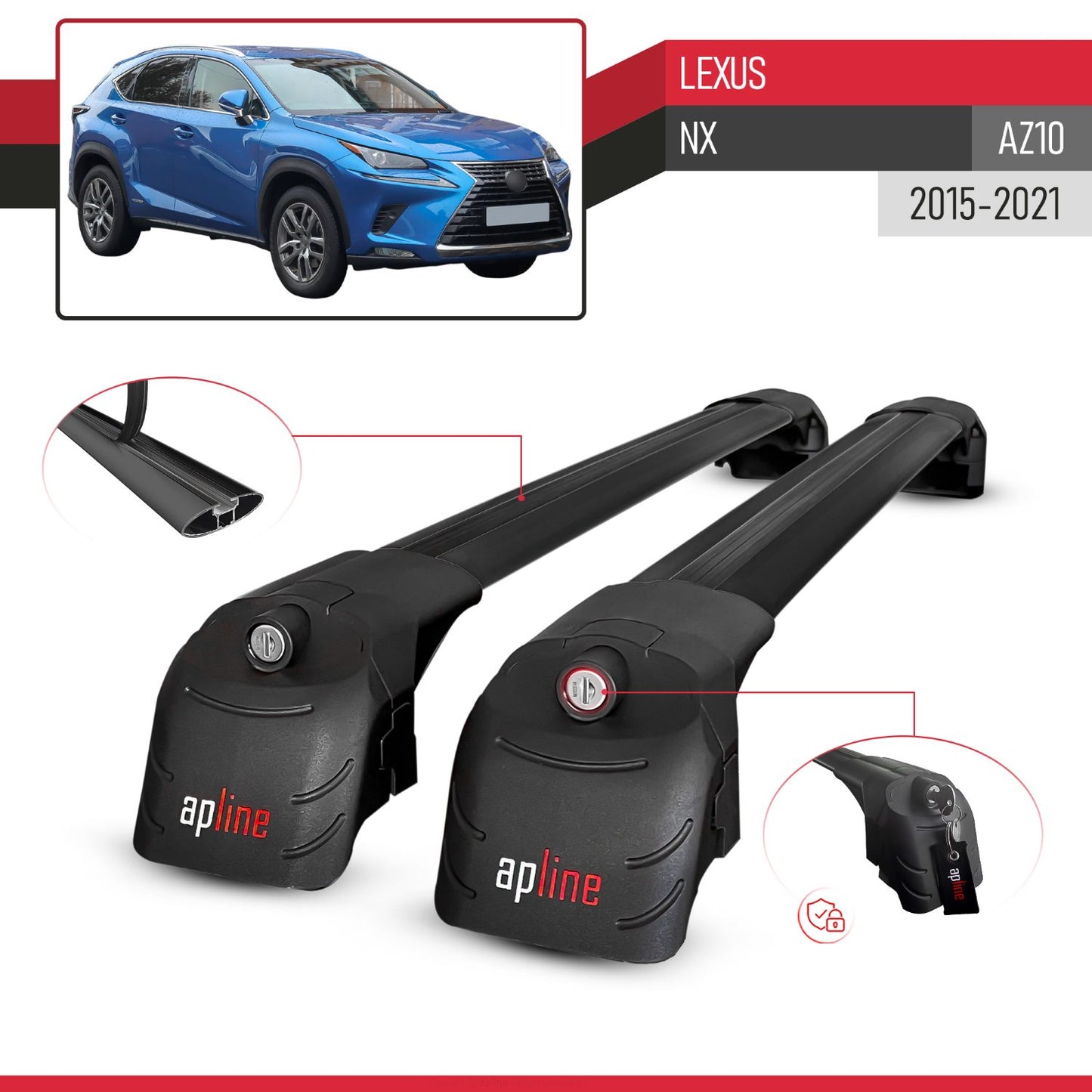 Compatibile con Lexus NX (AZ10) 2015-2021 ACE-2 Barre Tetto Portapacchi Auto Barre Portatutto Nero Alluminio 2 Barre