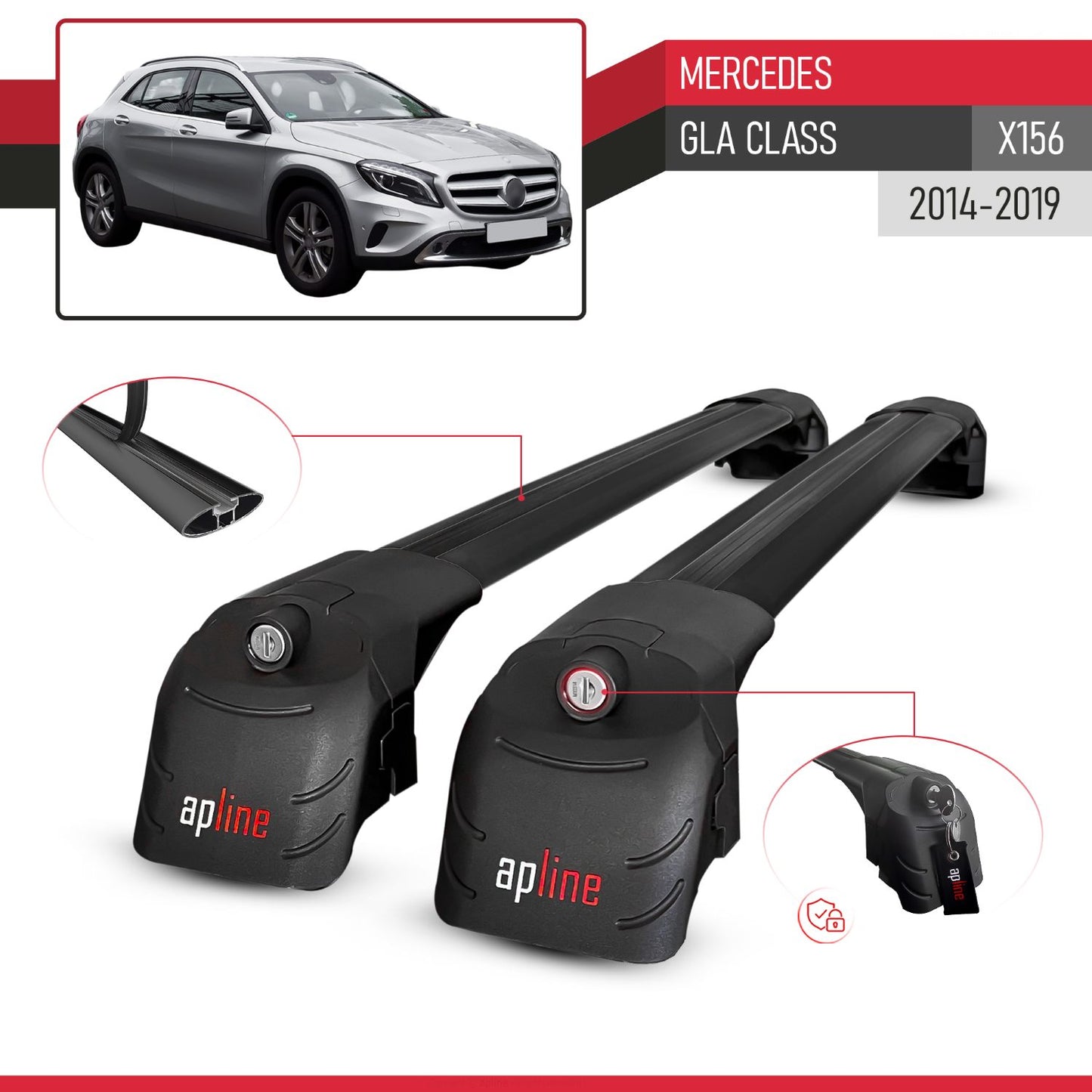 Kompatibel mit Mercedes GLA Klasse (X156) 2014-2019 ACE-2 Relingträger Dachträger Auto Gepäckträger Schwarz Aluminium 2 Stangen
