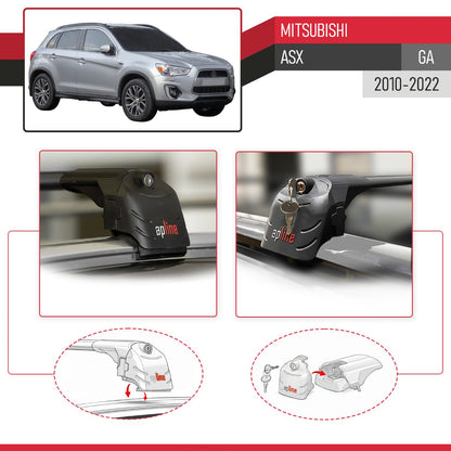 Compatible avec Mitsubishi ASX (GA) 2010-2022 ACE-2 modèle Barres de Toit Railing Porte-Bagages de Voiture Noir Aluminium Barres