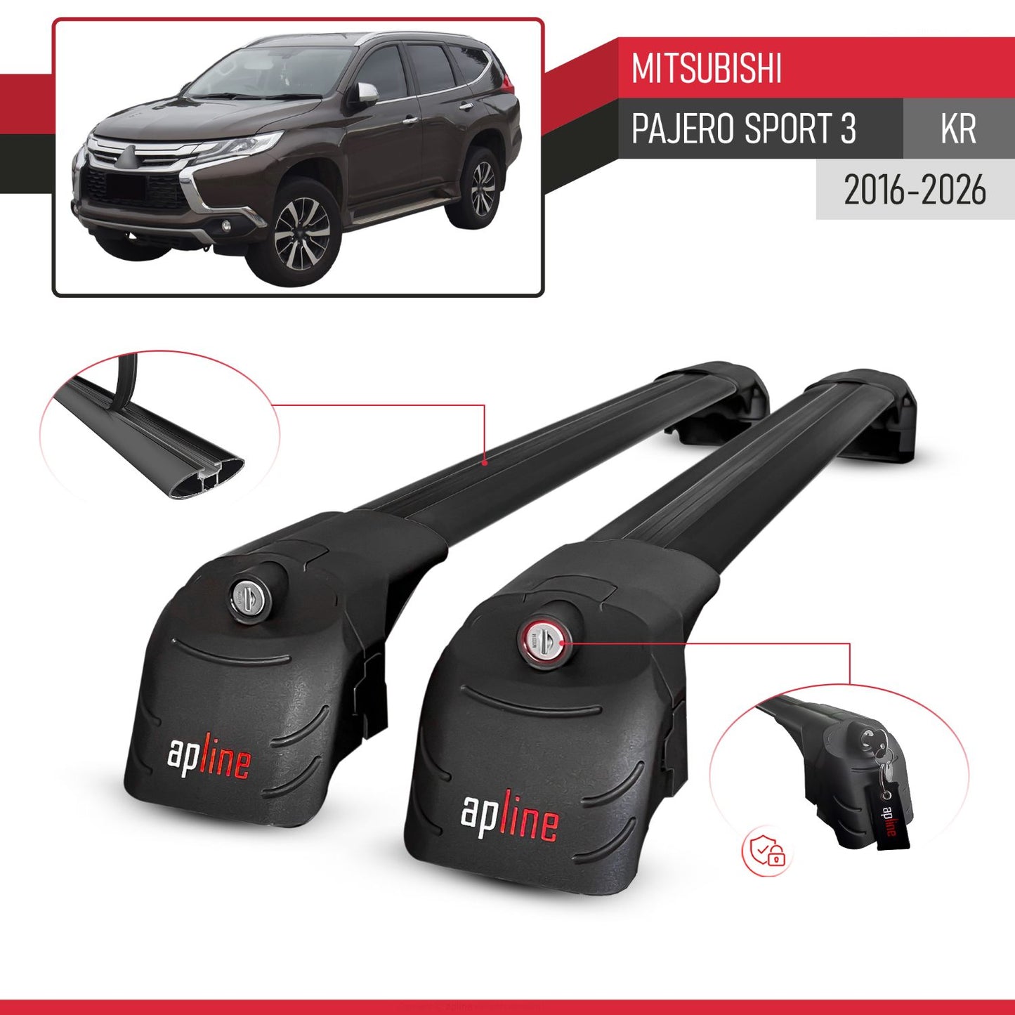 ACE-2 Dakdrager bagagedrager compatibel met Mitsubishi Pajero Sport 3 2016-2025 Spoorstaven Zwart Aluminium 2 Staven