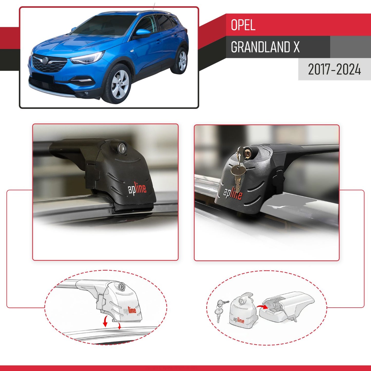 Compatible avec Opel Grandland X 2017-2024 ACE-2 modèle Barres de Toit Railing Porte-Bagages de Voiture Noir Aluminium Barres