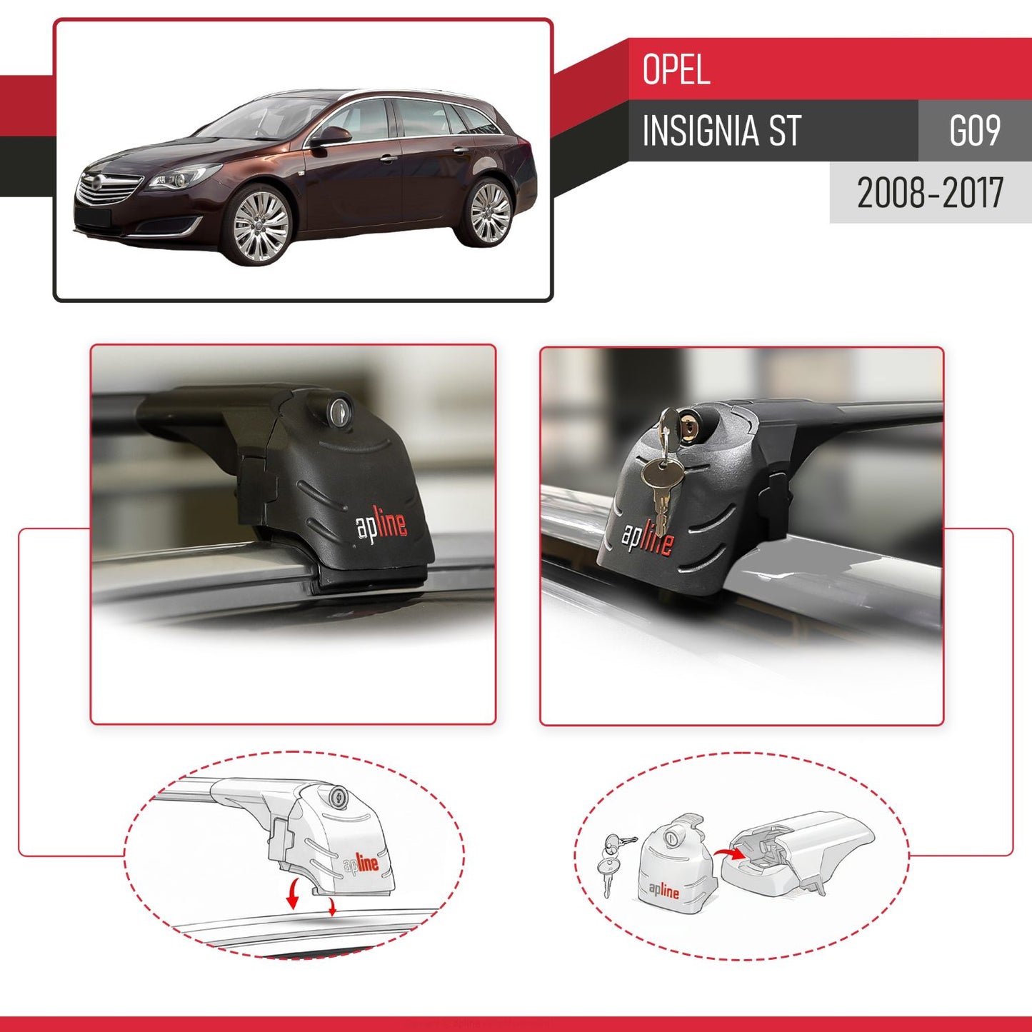 Compatible avec Opel Insignia (G09) ST 2008-2017 ACE-2 modèle Barres de Toit Railing Porte-Bagages de Voiture Noir Aluminium Barres