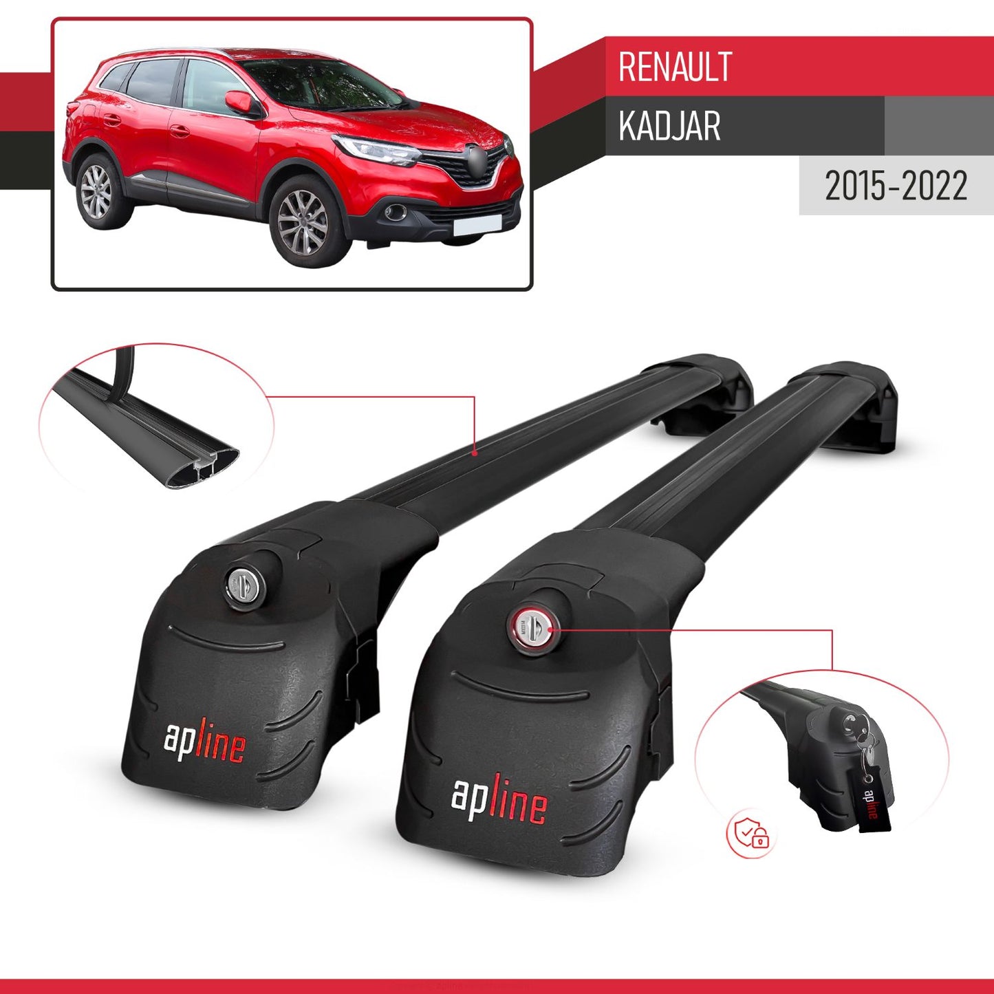 Compatibile con Renault Kadjar 2015-2022 ACE-2 Barre Tetto Portapacchi Auto Barre Portatutto Nero Alluminio 2 Barre
