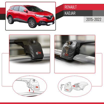 Compatibile con Renault Kadjar 2015-2022 ACE-2 Barre Tetto Portapacchi Auto Barre Portatutto Nero Alluminio 2 Barre