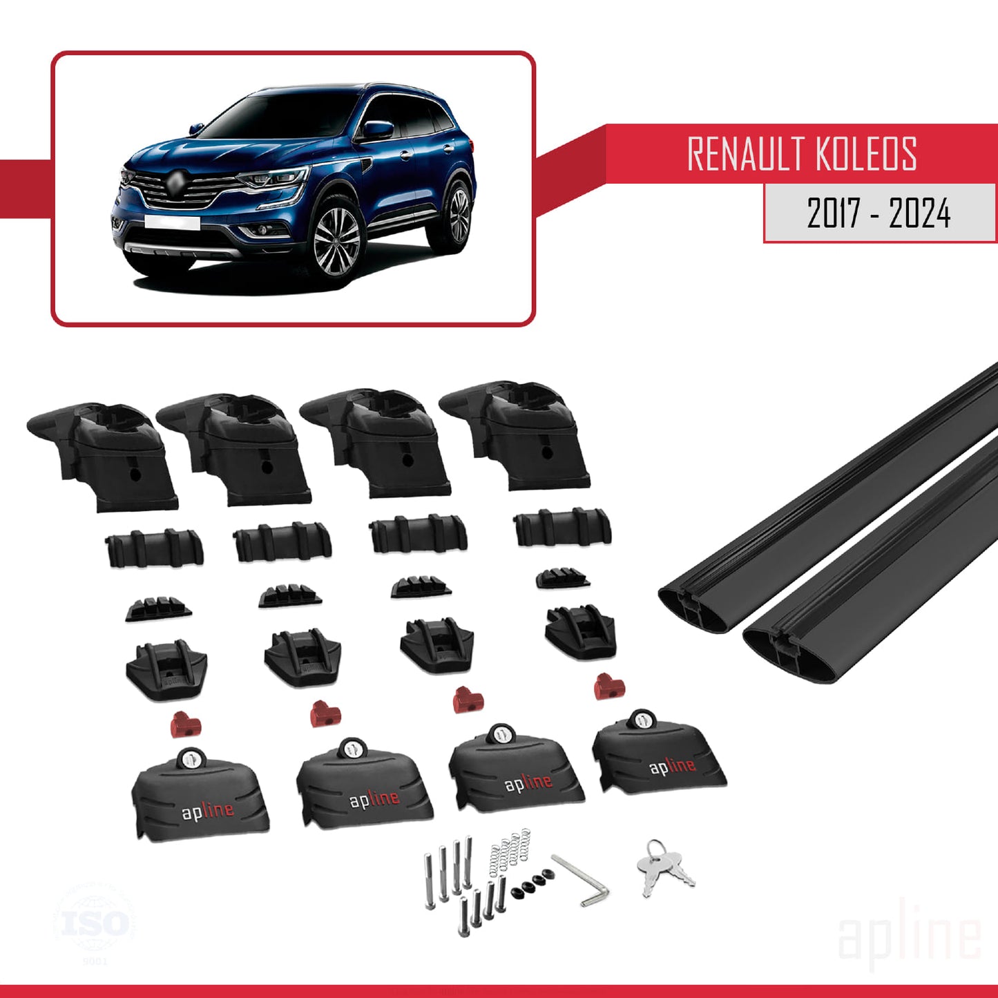 ACE-2 Dakdrager bagagedrager compatibel met Renault Koleos 2 (HC) 2017-2024 Spoorstaven Zwart Aluminium 2 Staven